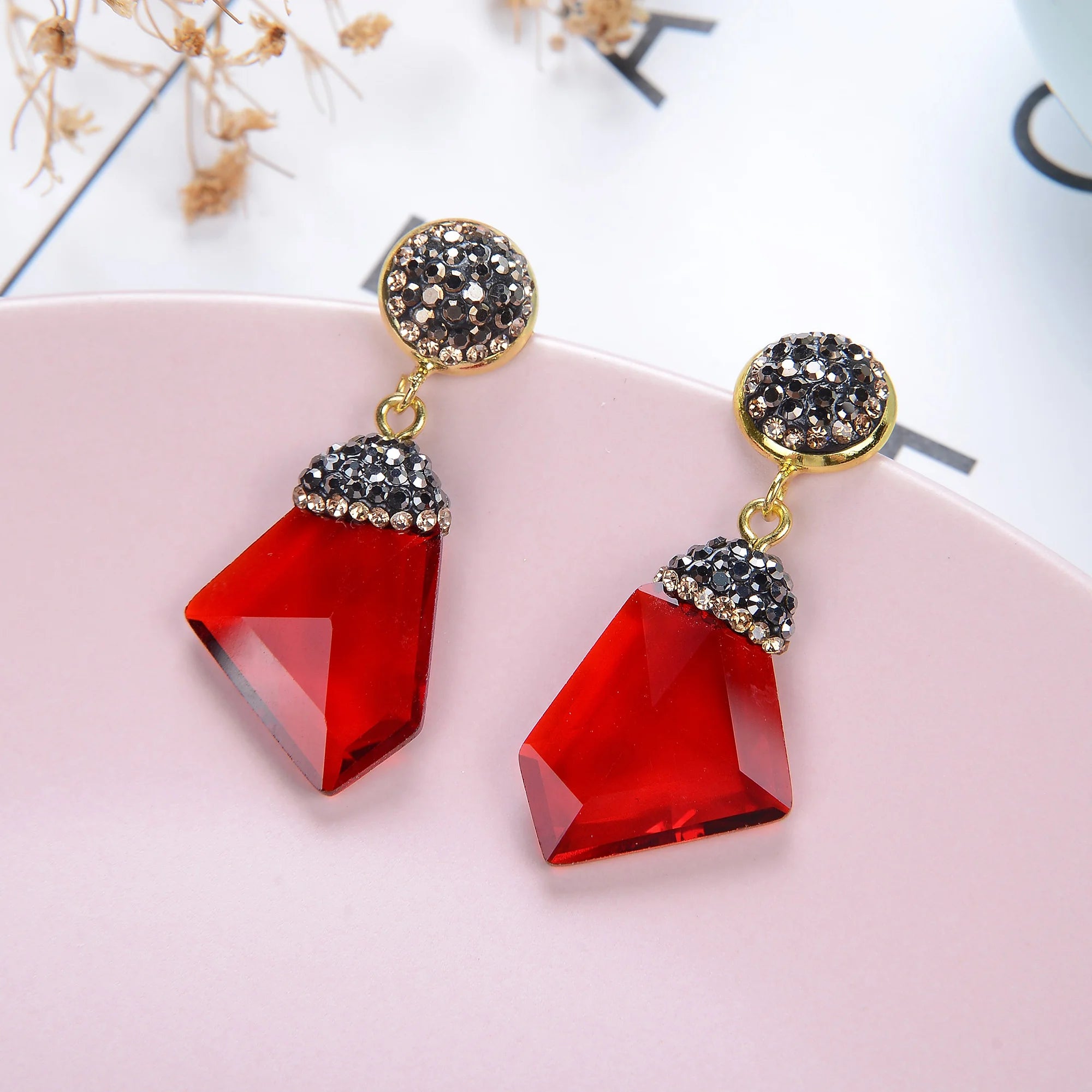 ✨ Colorful Crystal Geometric Drop Earrings