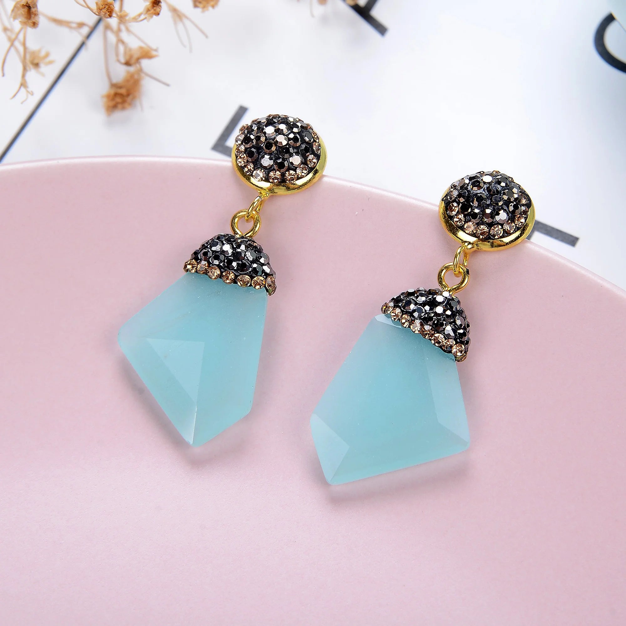 ✨ Colorful Crystal Geometric Drop Earrings