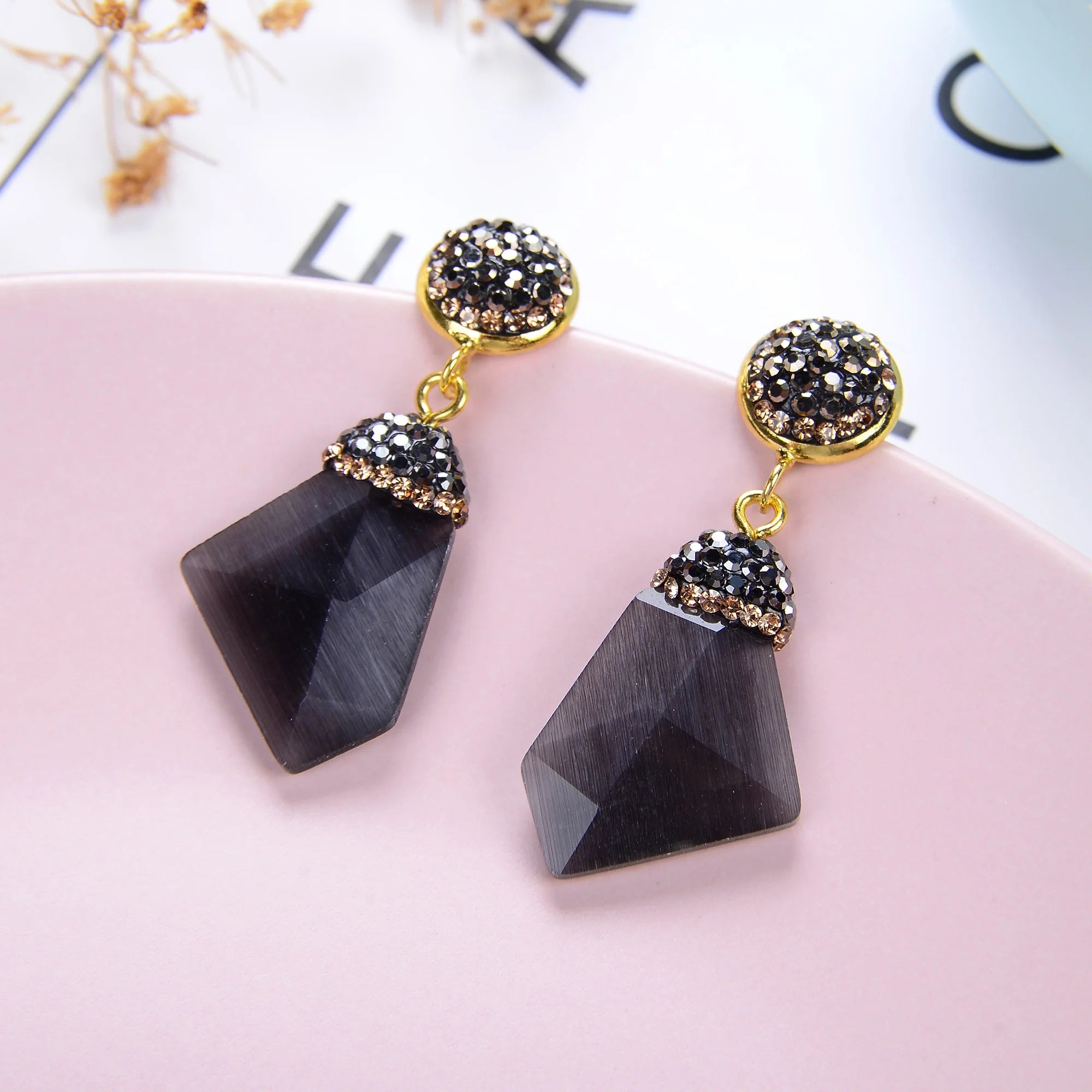 ✨ Colorful Crystal Geometric Drop Earrings
