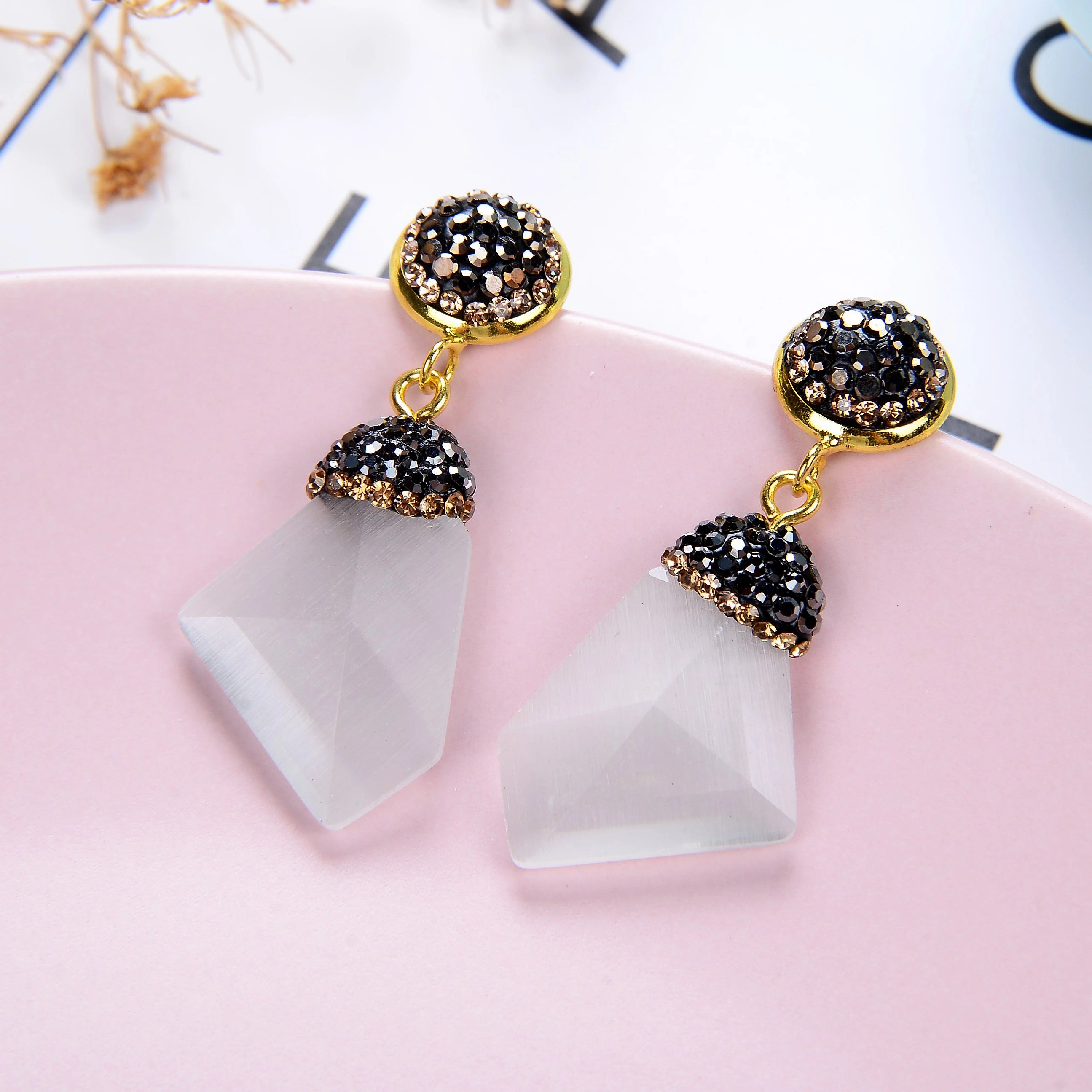 ✨ Colorful Crystal Geometric Drop Earrings