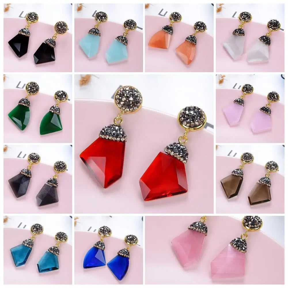 ✨ Colorful Crystal Geometric Drop Earrings