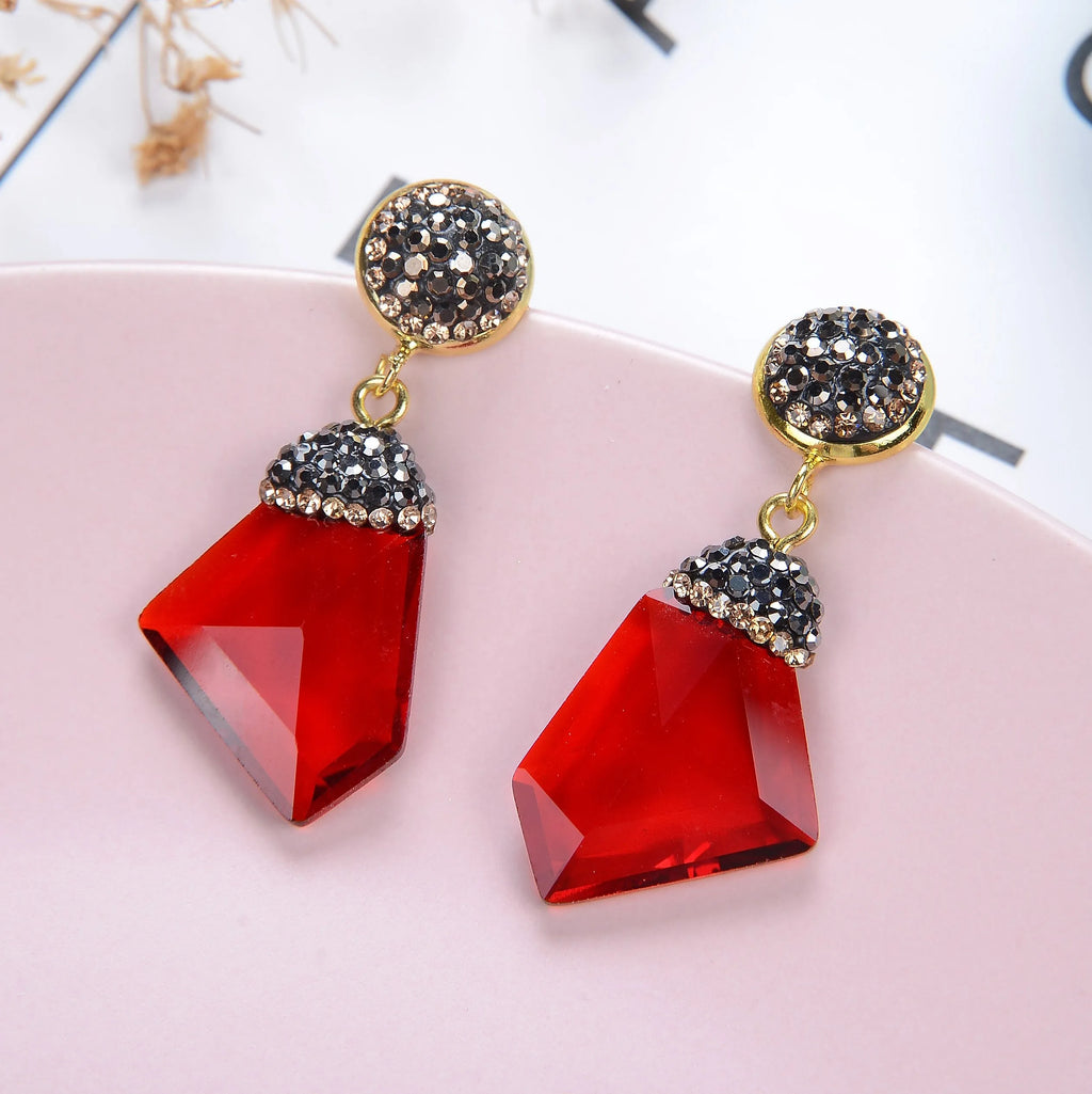 ✨ Colorful Crystal Geometric Drop Earrings