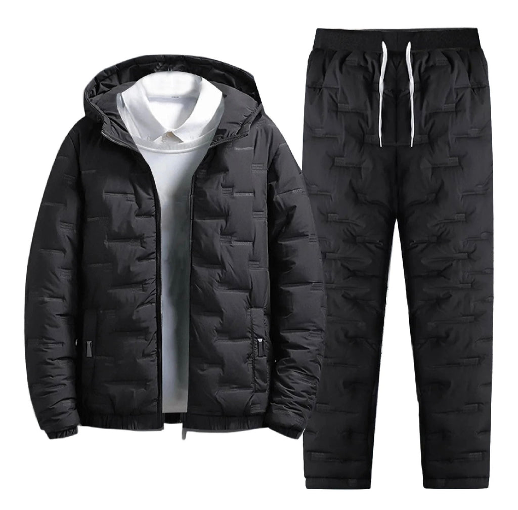 Men's Winter Puffer Tracksuit – Two-Piece Warm Hoodie &amp; Joggers Set