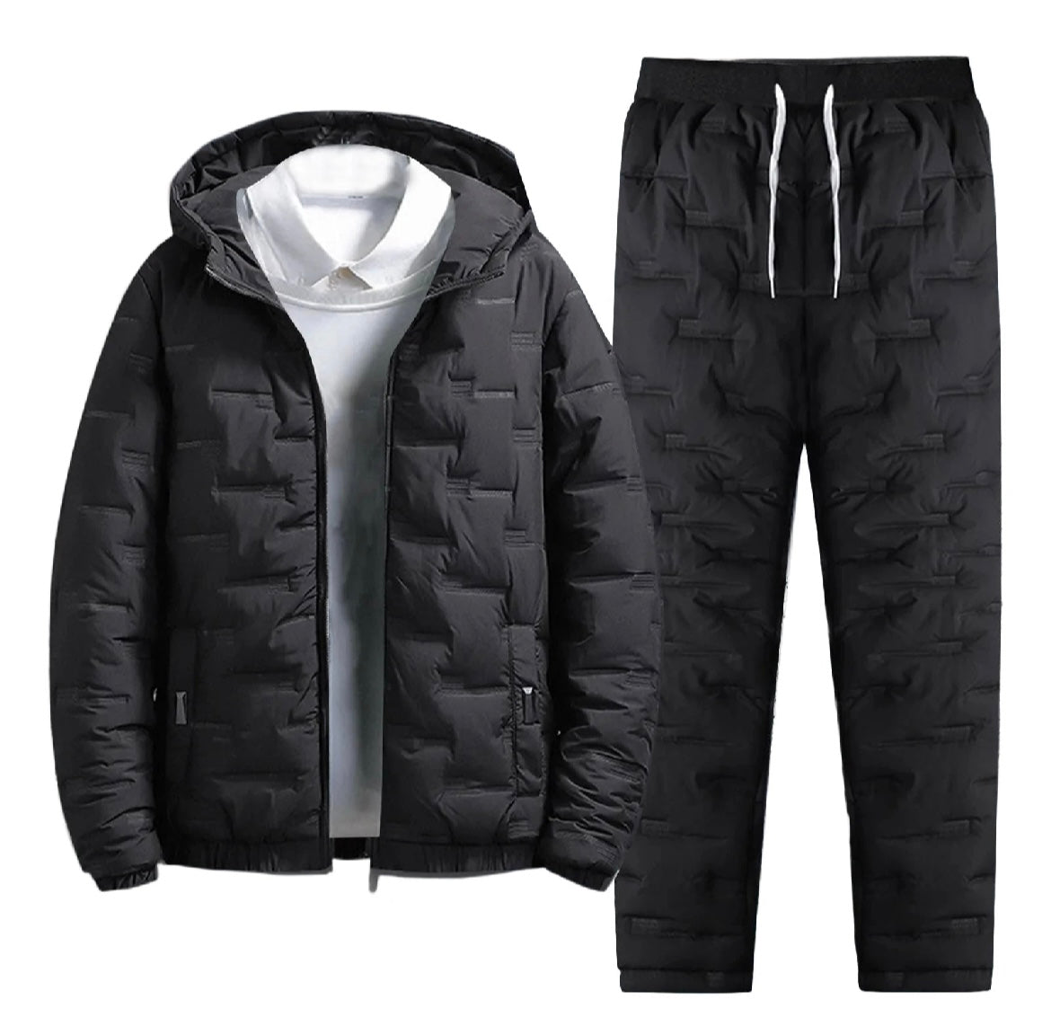 Men's Winter Puffer Tracksuit – Two-Piece Warm Hoodie &amp; Joggers Set