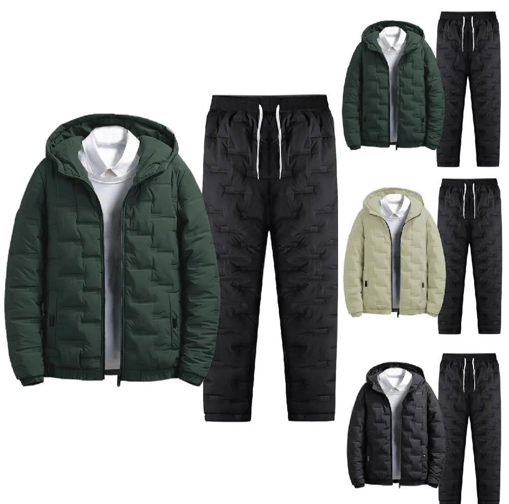 Men's Winter Puffer Tracksuit – Two-Piece Warm Hoodie &amp; Joggers Set