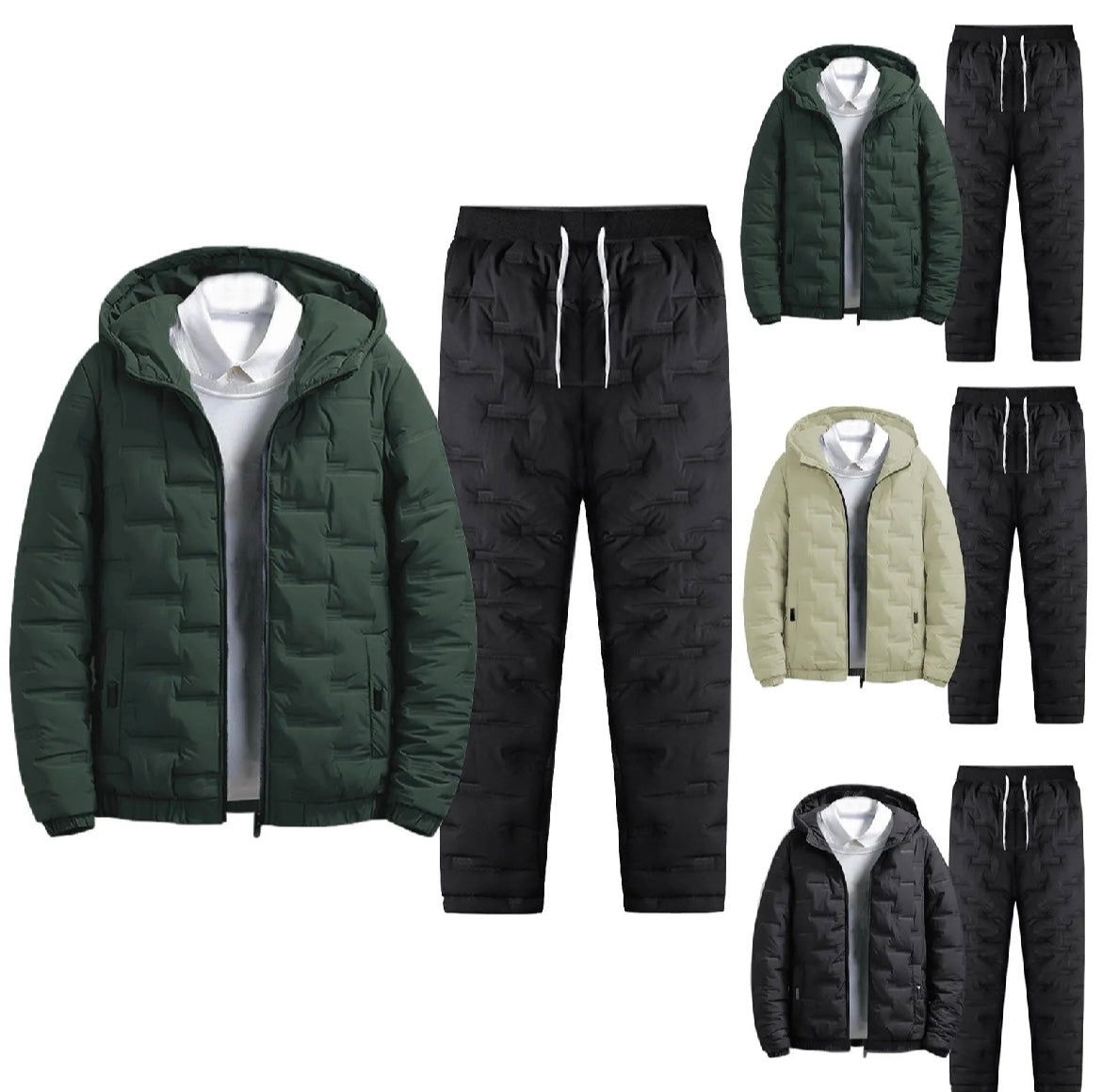 Men's Winter Puffer Tracksuit – Two-Piece Warm Hoodie &amp; Joggers Set