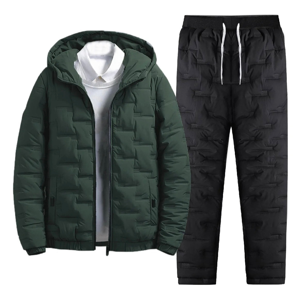 Men's Winter Puffer Tracksuit – Two-Piece Warm Hoodie &amp; Joggers Set
