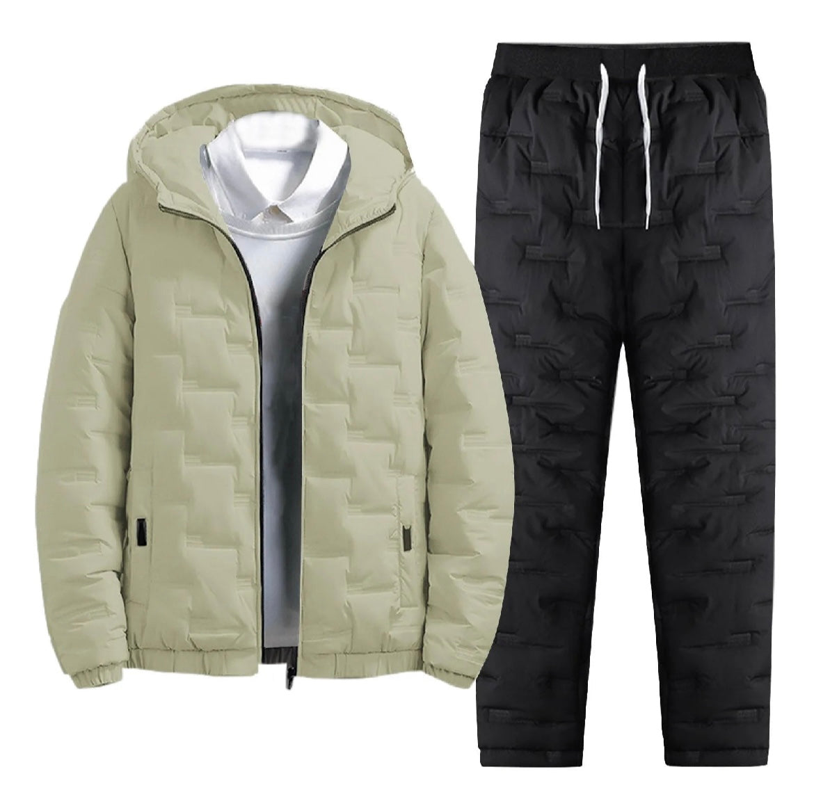 Men's Winter Puffer Tracksuit – Two-Piece Warm Hoodie &amp; Joggers Set