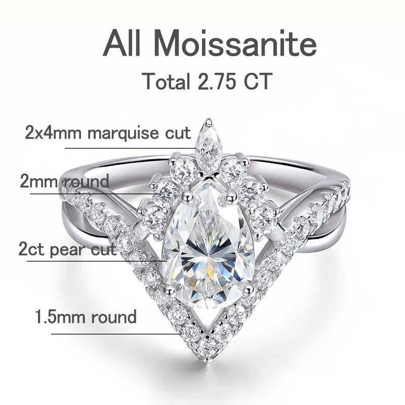 ✨925 Sterling Silver • 2ct Pear-Cut Moissanite Ring (GRA Certified)