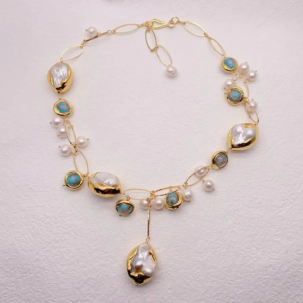 ✨ Gold Plated Mother of Pearl Pendant Necklace