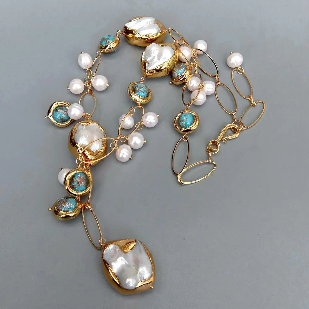 ✨ Gold Plated Mother of Pearl Pendant Necklace