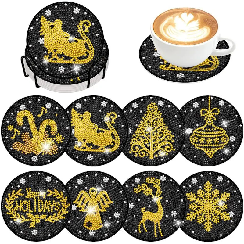 Set of 8 DIY Diamond Painting Coasters – Sparkling Art, Non-Slip and Decorative