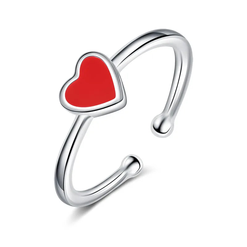 ✨925 Sterling Silver Red Heart Adjustable Ring – Sweet Minimalist Design