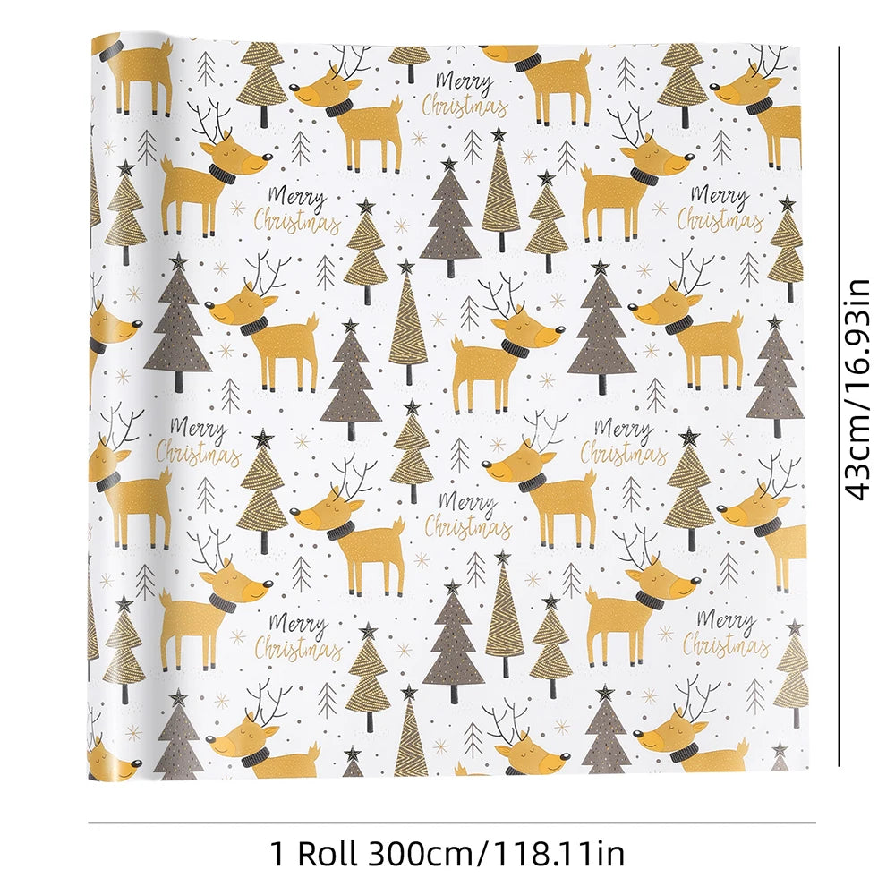 1 Roll Christmas Gift Wrapping Paper – Deer &amp; Christmas Tree Design