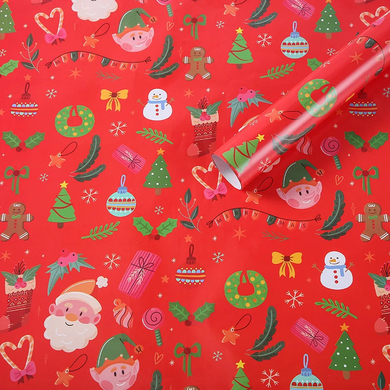 Christmas Gift Wrapping Paper – Santa &amp; Snowman Design (75×52cm)