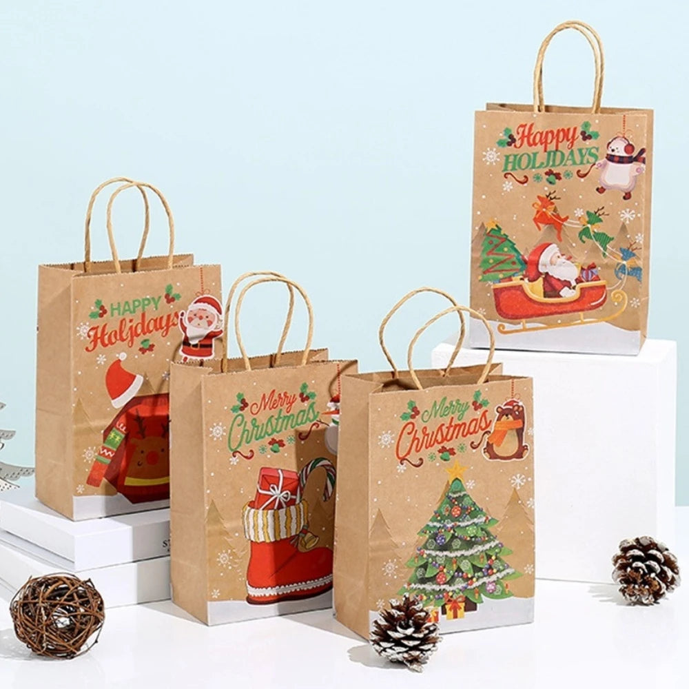 4PCS Christmas Kraft Paper Gift Bags – Holiday Treat &amp; Party Bags
