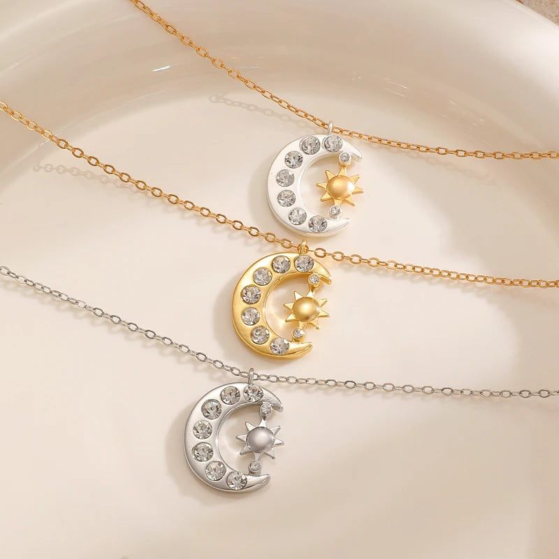 ✨Luxury Star &amp; Moon Rhinestone Pendant Necklace Set – Elegant Jewelry for Women