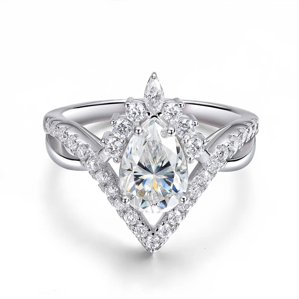 ✨925 Sterling Silver • 2ct Pear-Cut Moissanite Ring (GRA Certified)