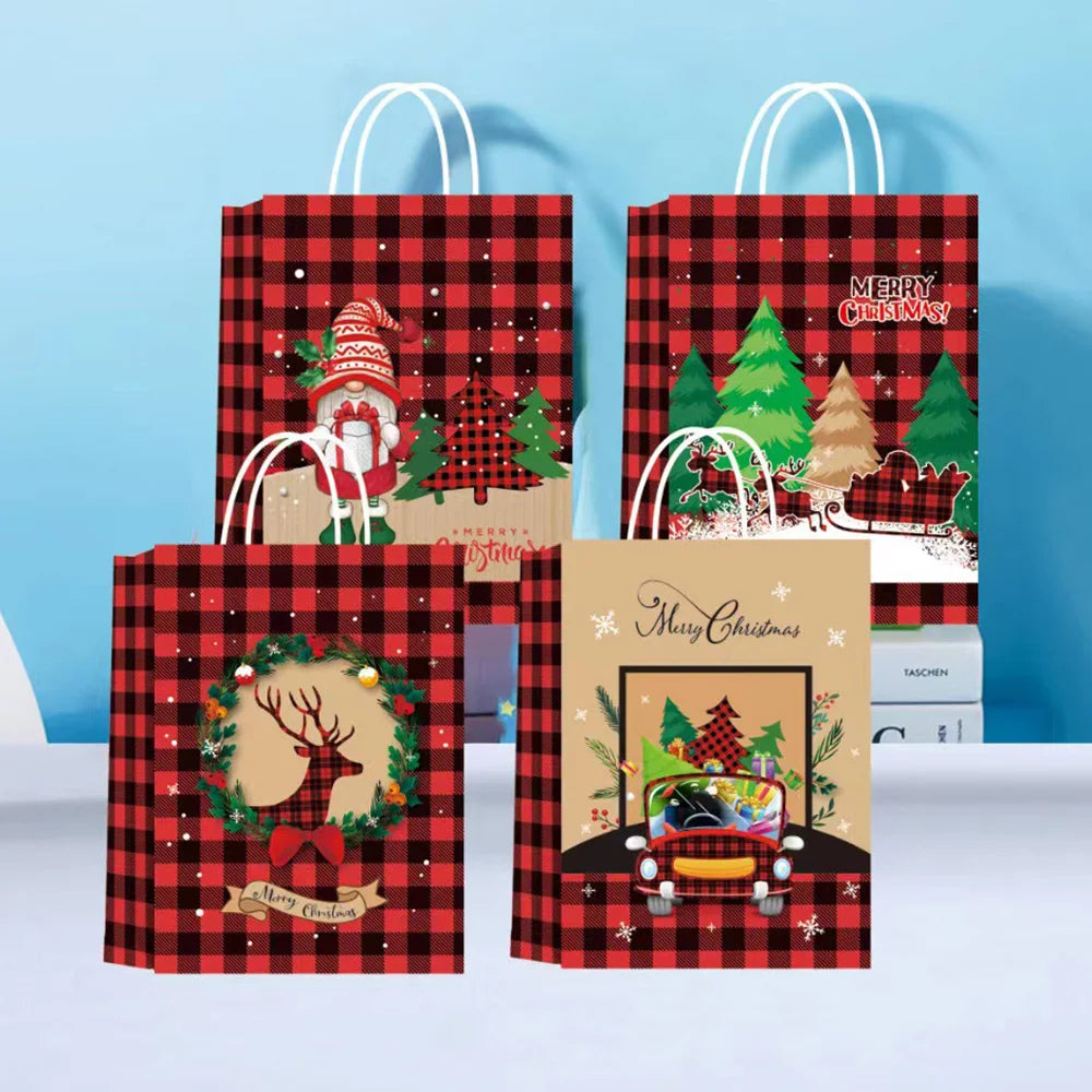 4PCS Christmas Kraft Paper Gift Bags – Holiday Treat &amp; Party Bags