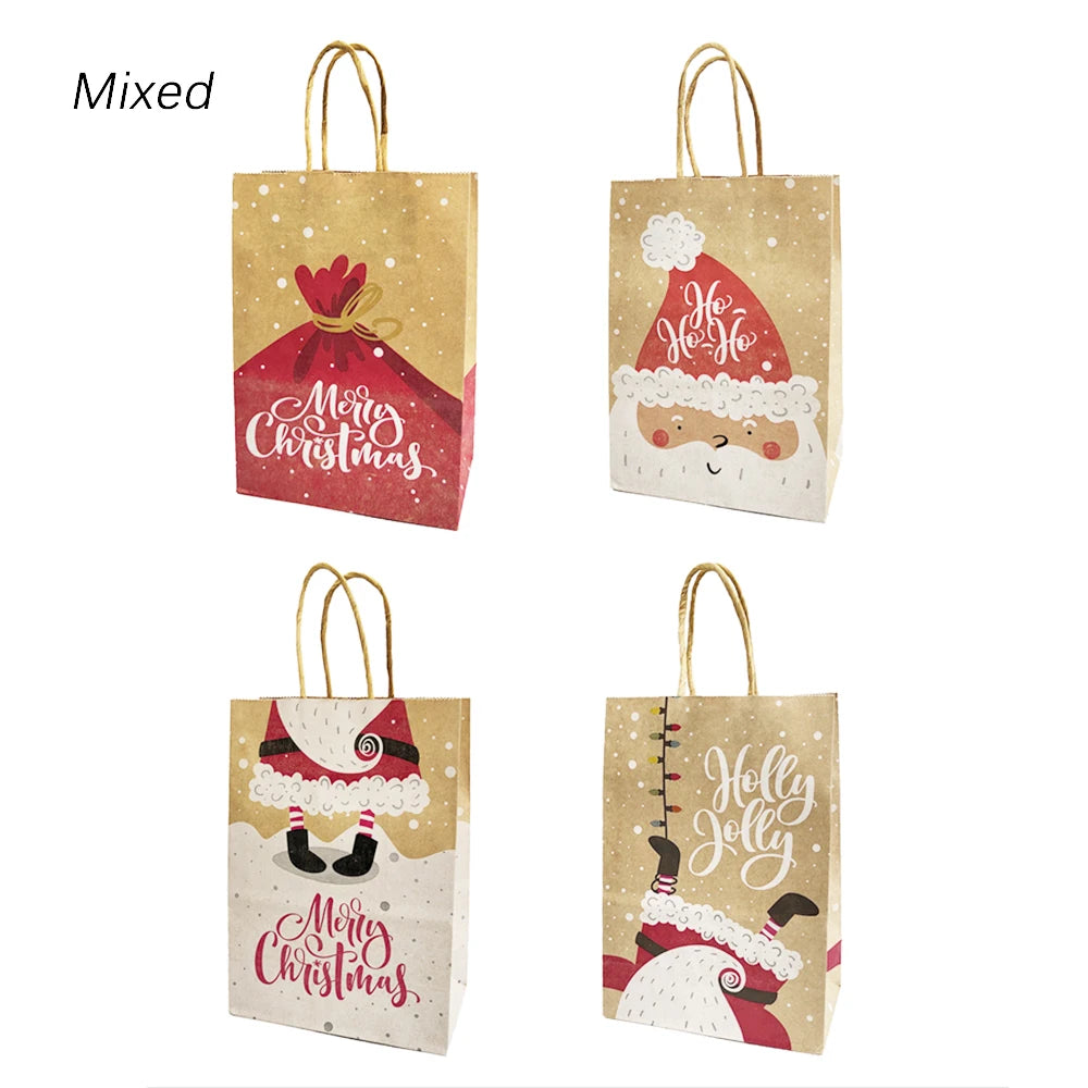 4PCS Christmas Kraft Paper Gift Bags – Holiday Treat &amp; Party Bags