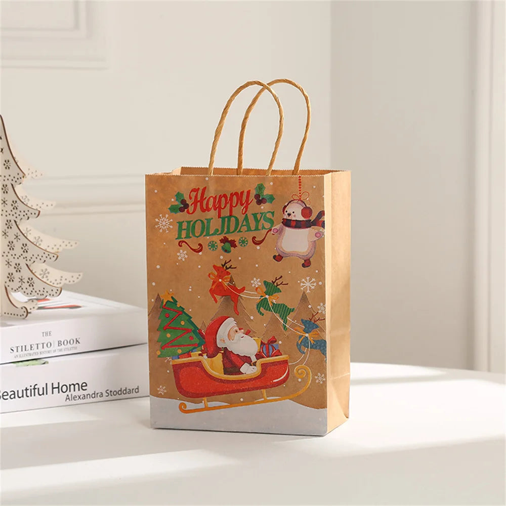 4PCS Christmas Kraft Paper Gift Bags – Holiday Treat &amp; Party Bags