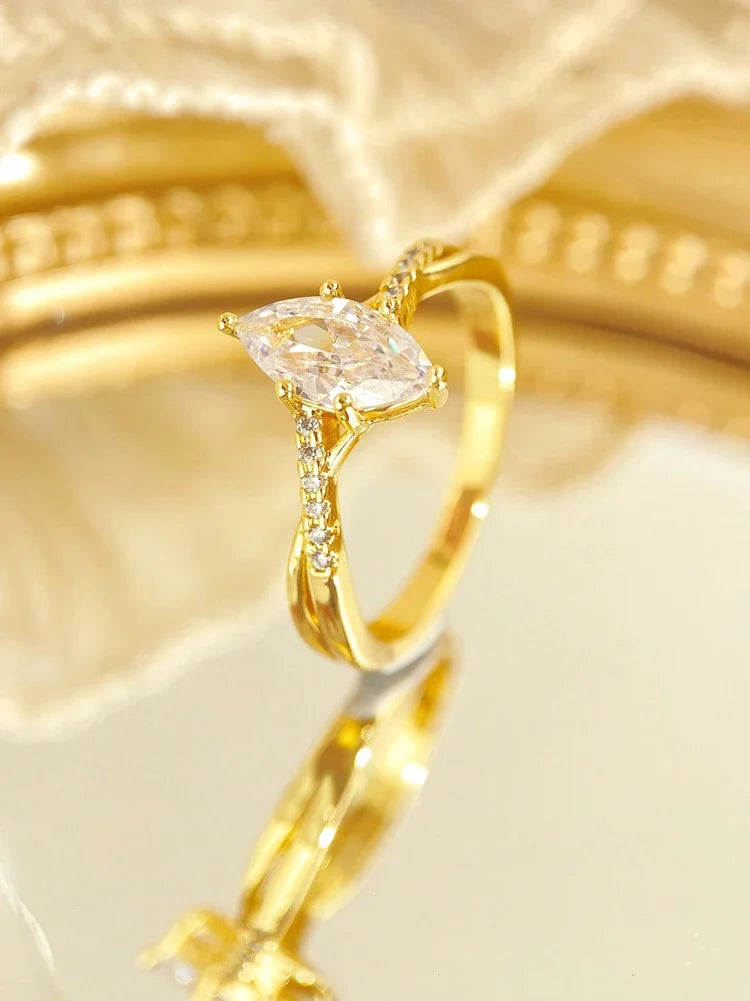 ✨Gorgeous 925 Sterling Silver Marquise Gem Ring – Shining Golden Finish, Elegant Women's Jewelry