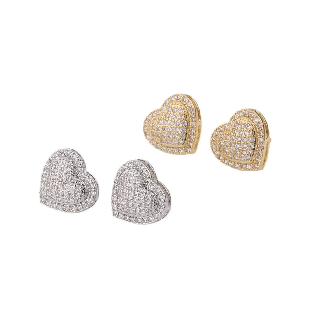 ✨Luxury Heart Zircon Stud Earrings – Gold &amp; Silver Sparkling Design