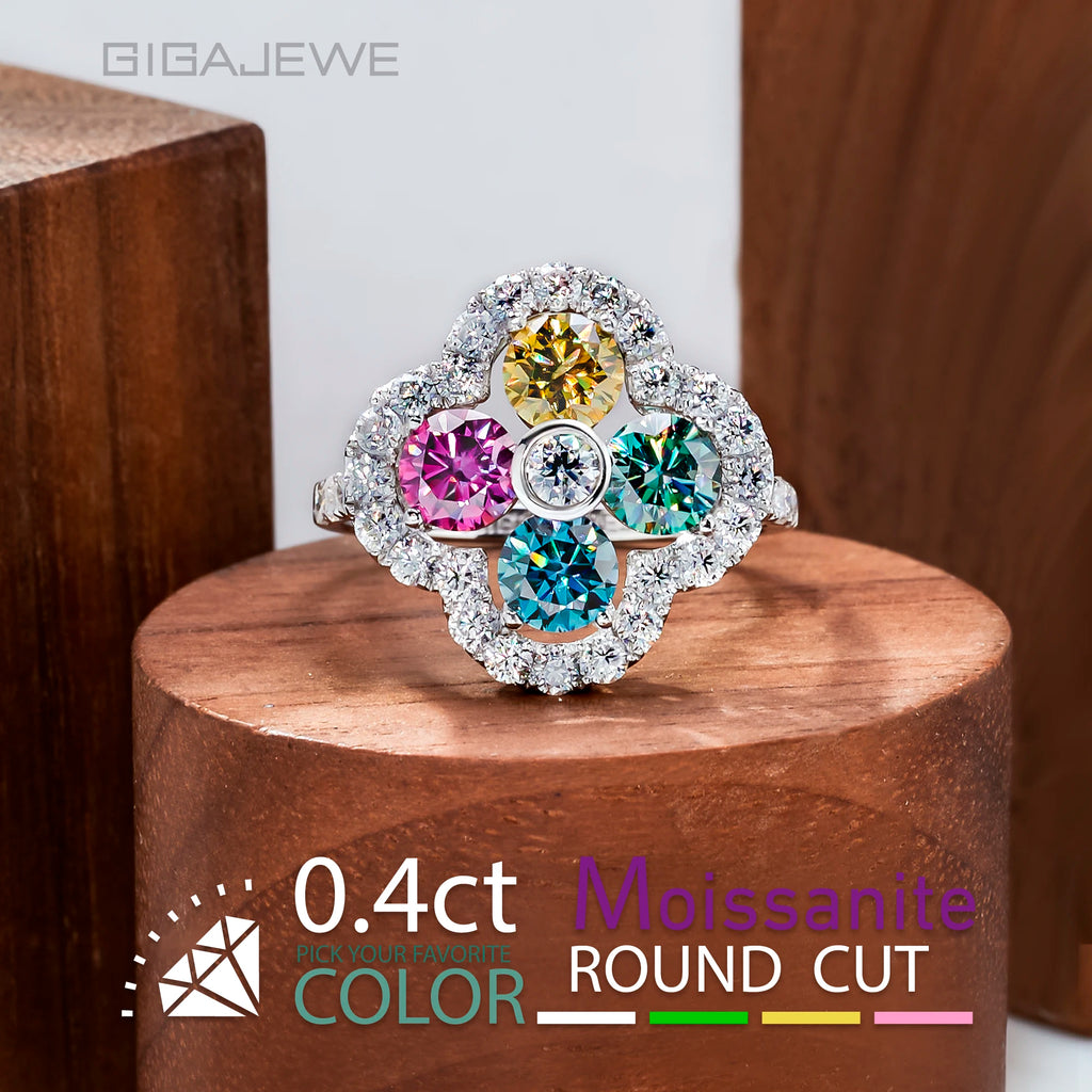 ✨GIGAJEWE Moissanite Round Cut Ring – 4 Colors
