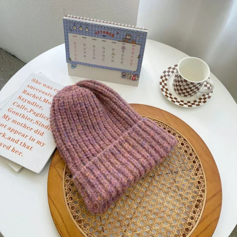 Cozy Winter Unisex Wool Knit Beanie – Soft Warm Thick Hat for Cold Weather