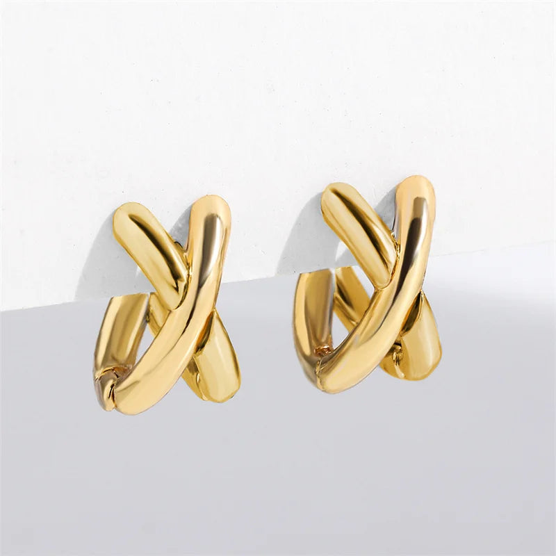 ✨Minimalist Criss-Cross Hoop Earrings – Gold, Silver &amp; Two-Tone