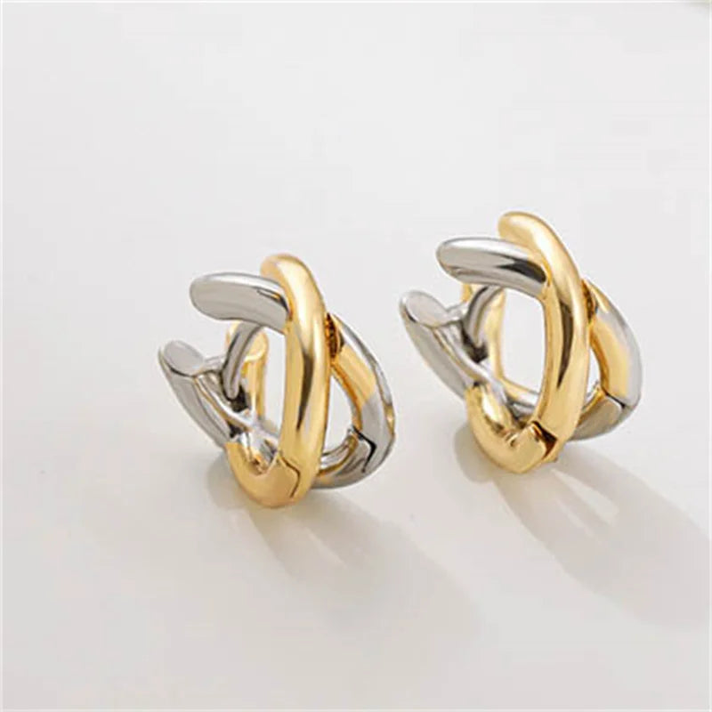 ✨Minimalist Criss-Cross Hoop Earrings – Gold, Silver &amp; Two-Tone