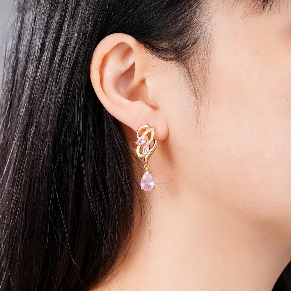 ✨Pink Teardrop Synthetic Zircon Drop Earrings – Elegant &amp; Dazzling