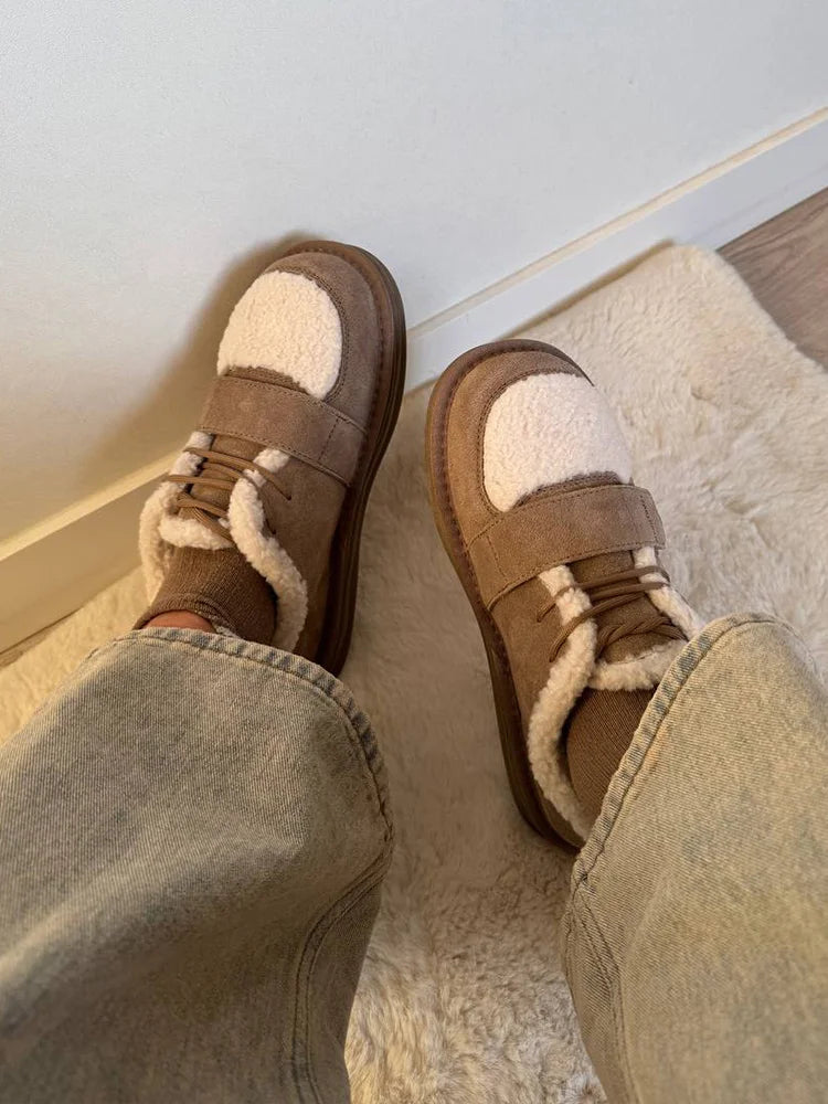 ✨Luxe Faux-Fur Lace-Up Flats