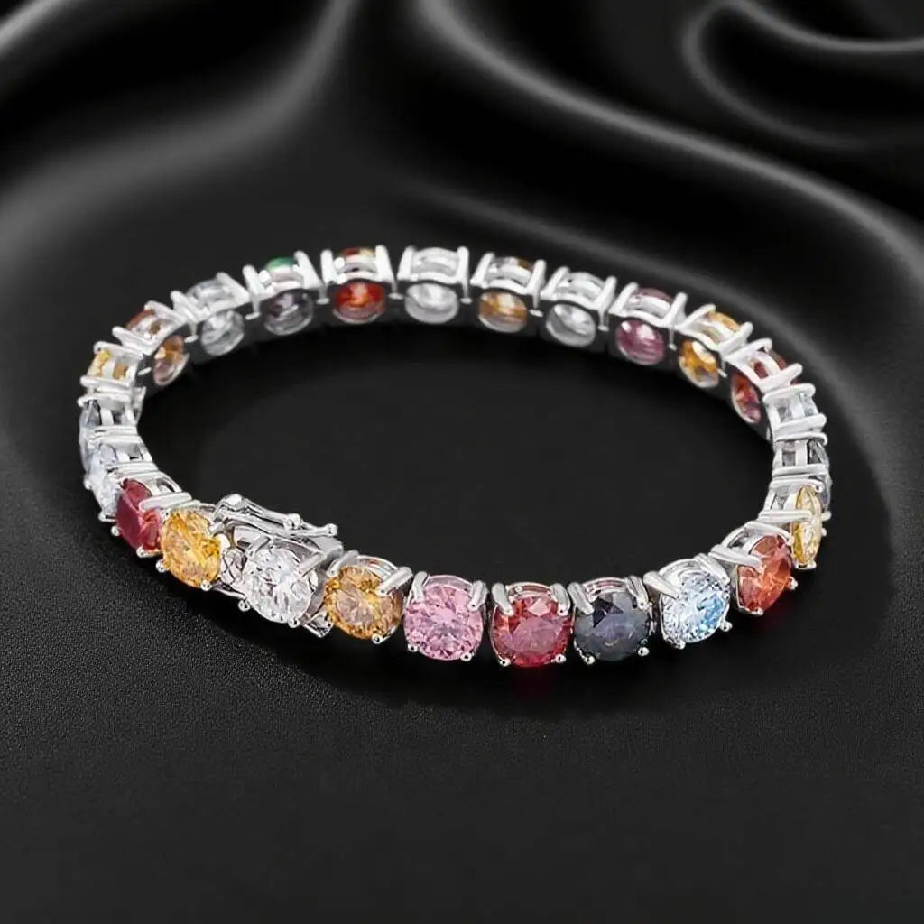 ✨TY 3MM 5MM 6.5MM Colored Tennis Moissanite Gemstone Bracelets Hand Chain 100% 925Sterling Sier Fine Jewelry Party Gift
