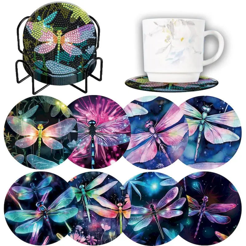 Set of 8 DIY Diamond Painting Coasters – Sparkling Art, Non-Slip and Decorative