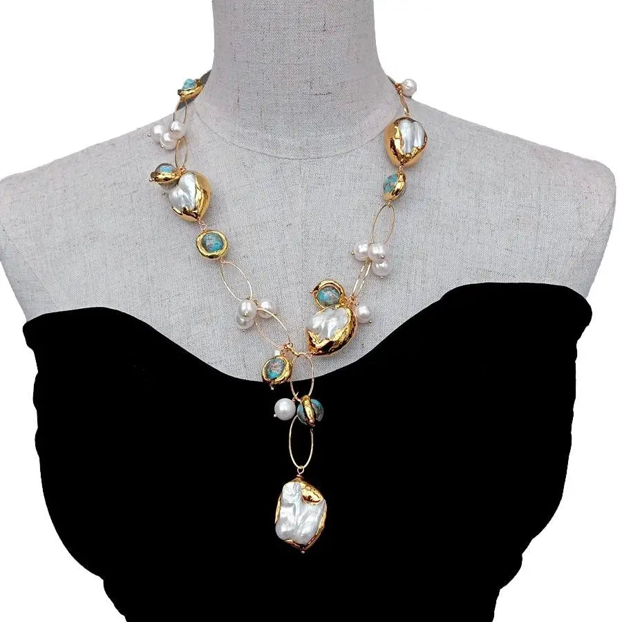 ✨ Gold Plated Mother of Pearl Pendant Necklace