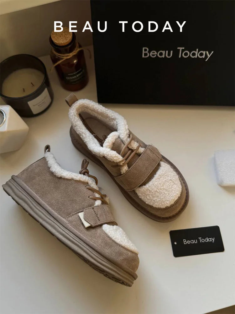 ✨Luxe Faux-Fur Lace-Up Flats