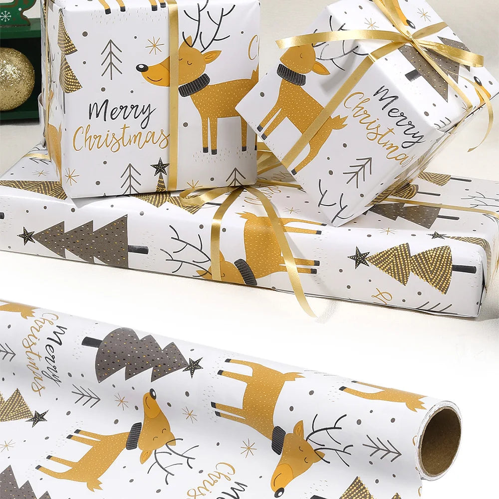1 Roll Christmas Gift Wrapping Paper – Deer &amp; Christmas Tree Design