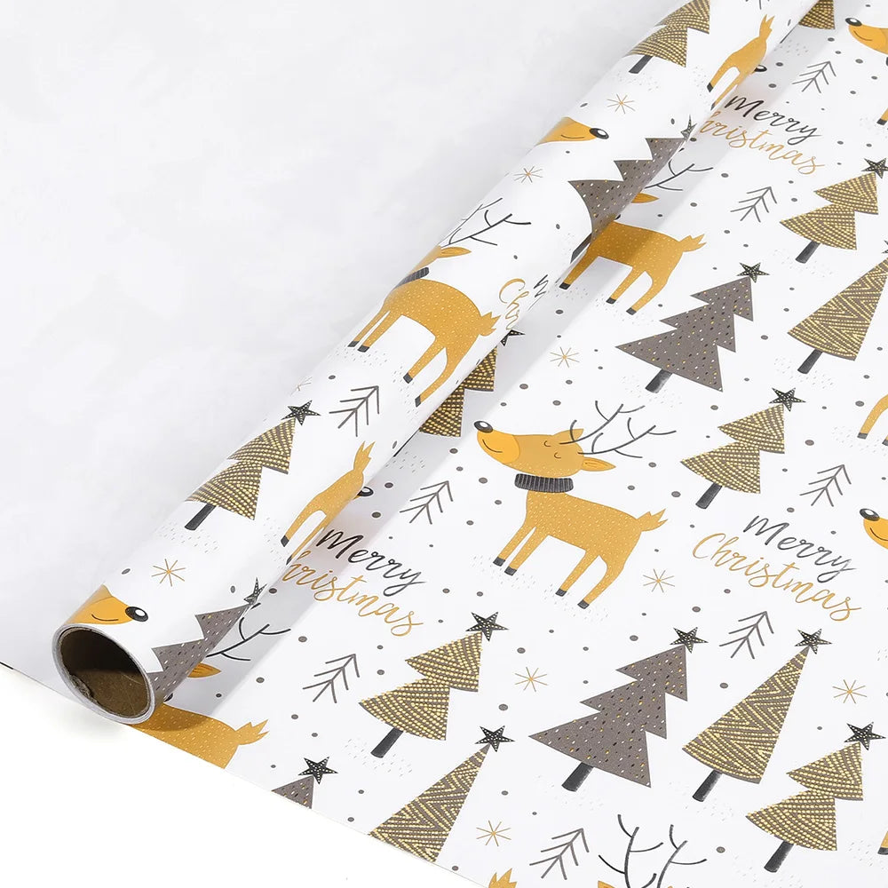 1 Roll Christmas Gift Wrapping Paper – Deer &amp; Christmas Tree Design