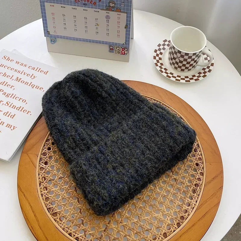 Cozy Winter Unisex Wool Knit Beanie – Soft Warm Thick Hat for Cold Weather