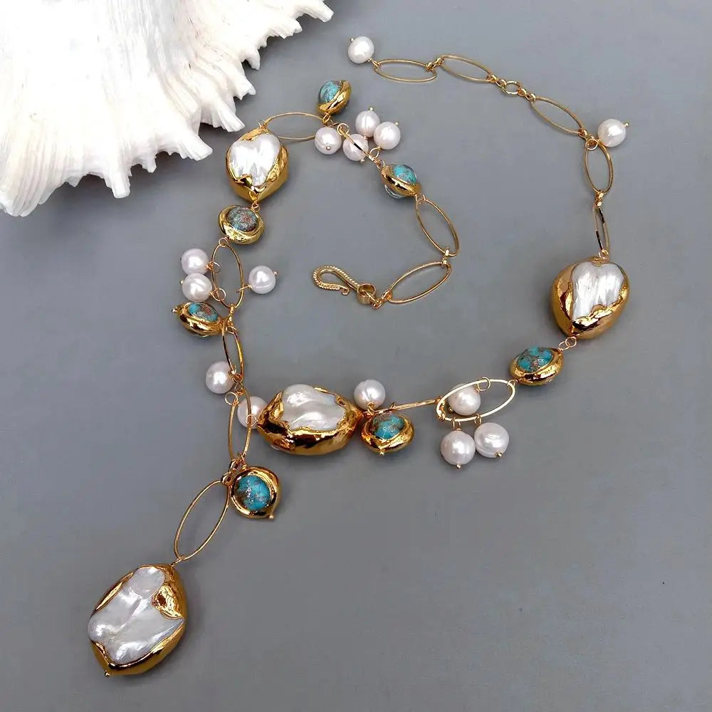 ✨ Gold Plated Mother of Pearl Pendant Necklace