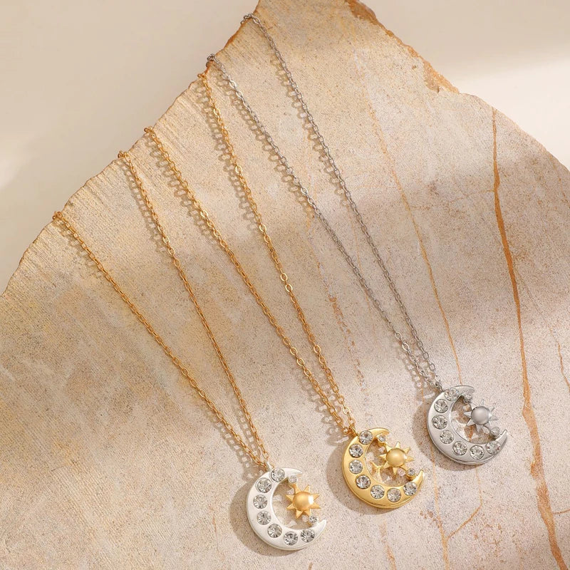 ✨Luxury Star &amp; Moon Rhinestone Pendant Necklace Set – Elegant Jewelry for Women