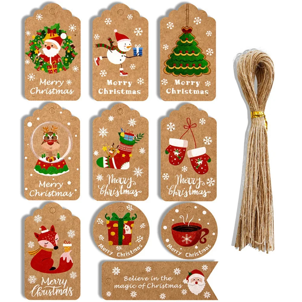 50PCS Christmas Gift Tags – Kraft Holiday Labels with String