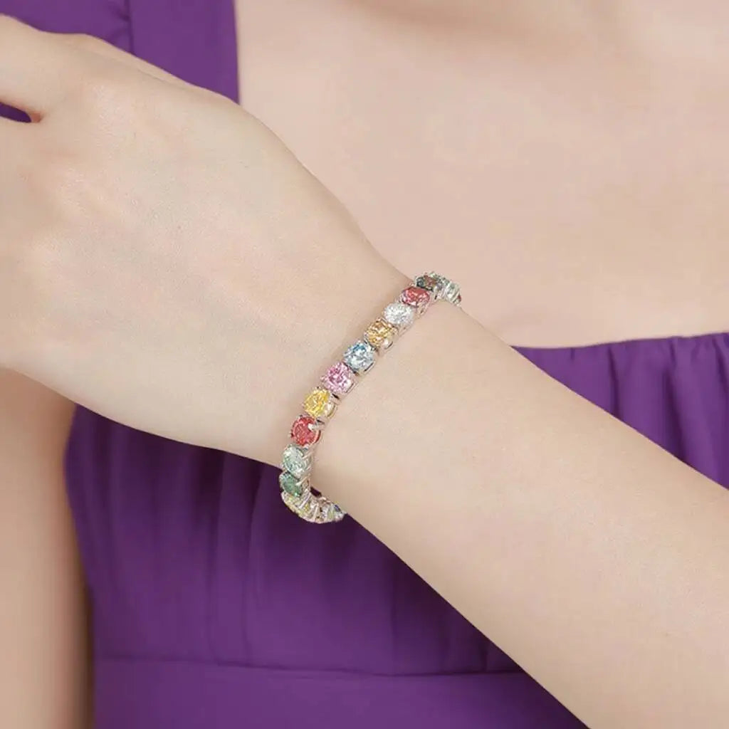 ✨TY 3MM 5MM 6.5MM Colored Tennis Moissanite Gemstone Bracelets Hand Chain 100% 925Sterling Sier Fine Jewelry Party Gift