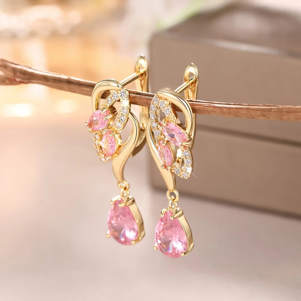 ✨Pink Teardrop Synthetic Zircon Drop Earrings – Elegant &amp; Dazzling