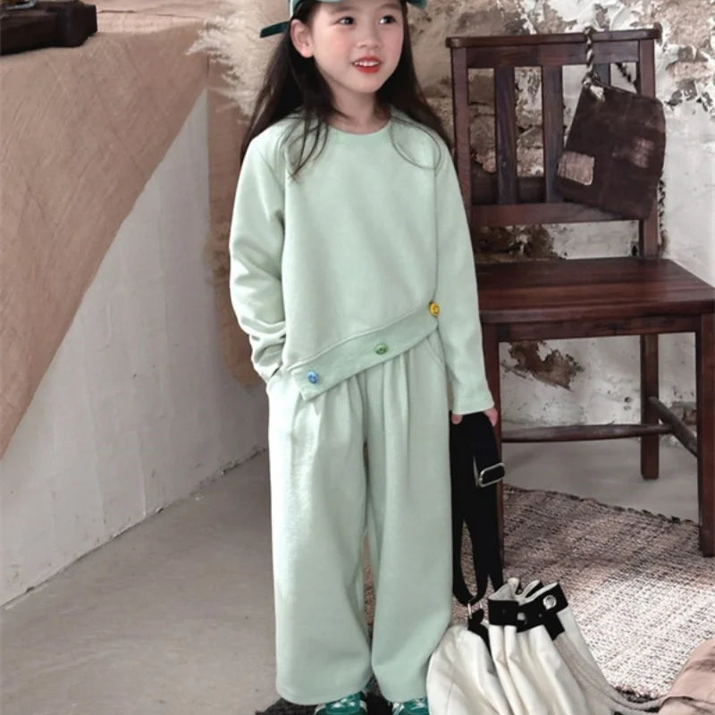 Girls 2-Piece Cozy Sweatshirt &amp; Pants Set – Stylish Kids Outfit