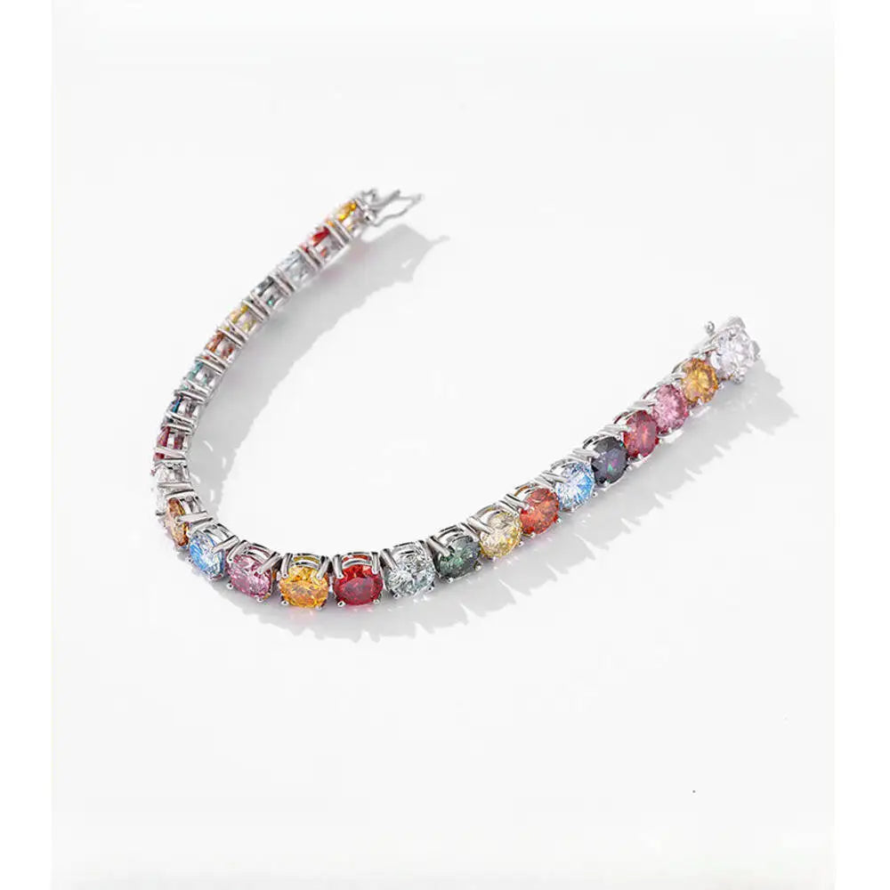 ✨TY 3MM 5MM 6.5MM Colored Tennis Moissanite Gemstone Bracelets Hand Chain 100% 925Sterling Sier Fine Jewelry Party Gift