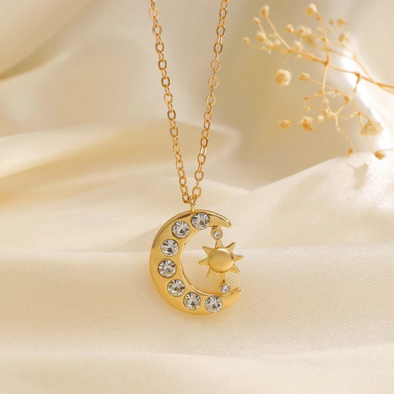 ✨Luxury Star &amp; Moon Rhinestone Pendant Necklace Set – Elegant Jewelry for Women