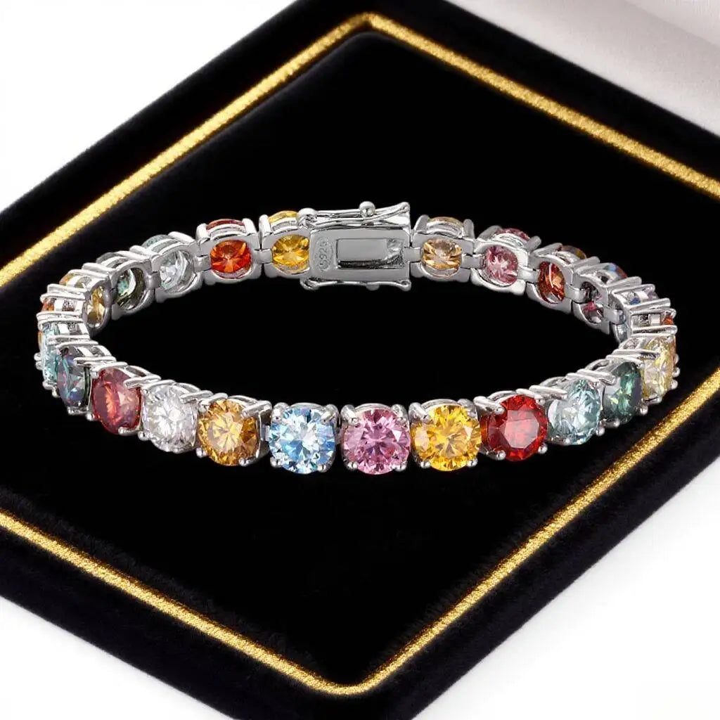 ✨TY 3MM 5MM 6.5MM Colored Tennis Moissanite Gemstone Bracelets Hand Chain 100% 925Sterling Sier Fine Jewelry Party Gift