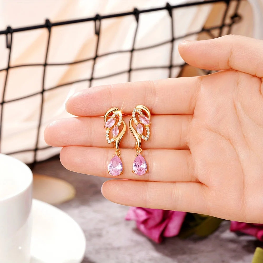 ✨Pink Teardrop Synthetic Zircon Drop Earrings – Elegant &amp; Dazzling